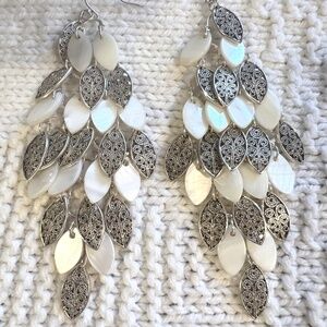 Vintage MOP and Silver Filigree Chandelier Pierced Earrings